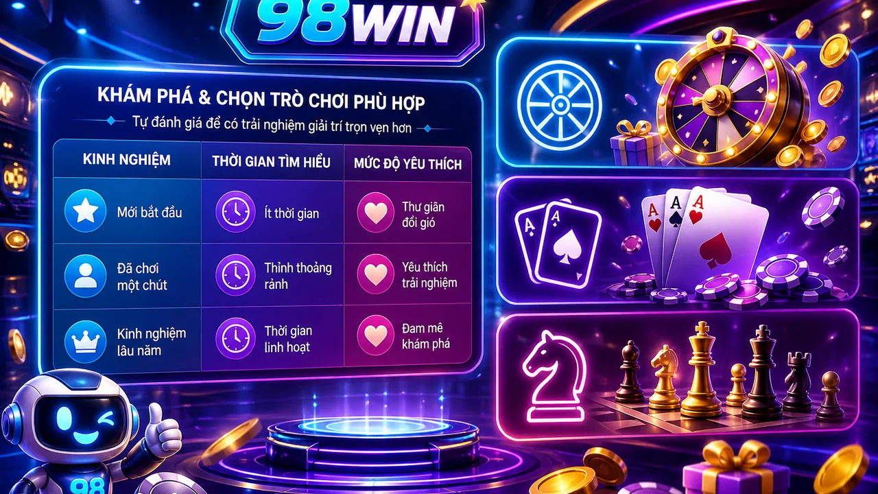 Chọn sảnh giải trí phù hợp: 98win cho người mới bắt đầu nên chọn trò chơi nào?