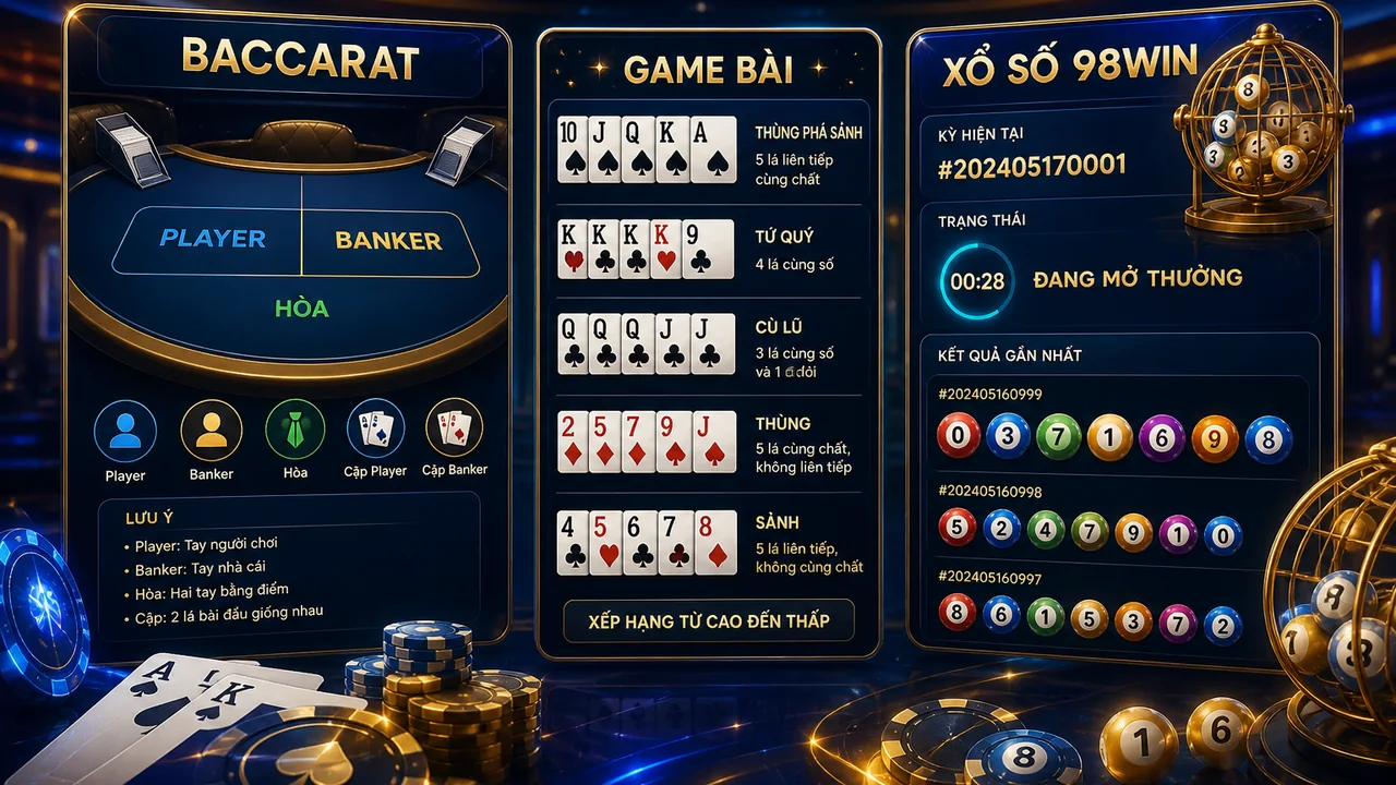 Chọn trò dễ hiểu: so sánh baccarat game bài và xổ số 98win